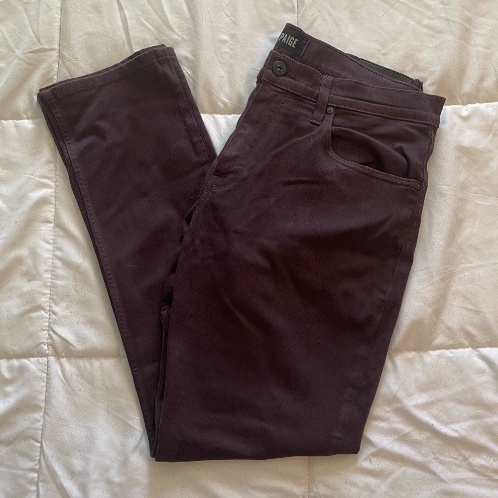 Paige jeans. Excellent condition, no marks or tears. 36X 31. Dark maroon color.